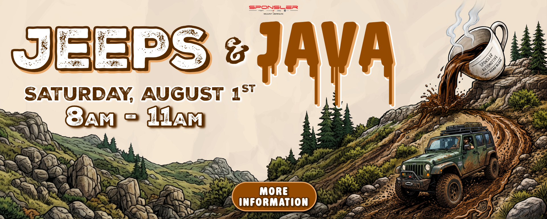 Join us for Jeeps and Java on August 1st from 8am-11am!